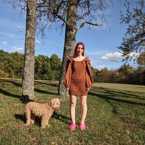 Endless Rose Brown Puffer Long Sleeve Mini Dress Size Medium